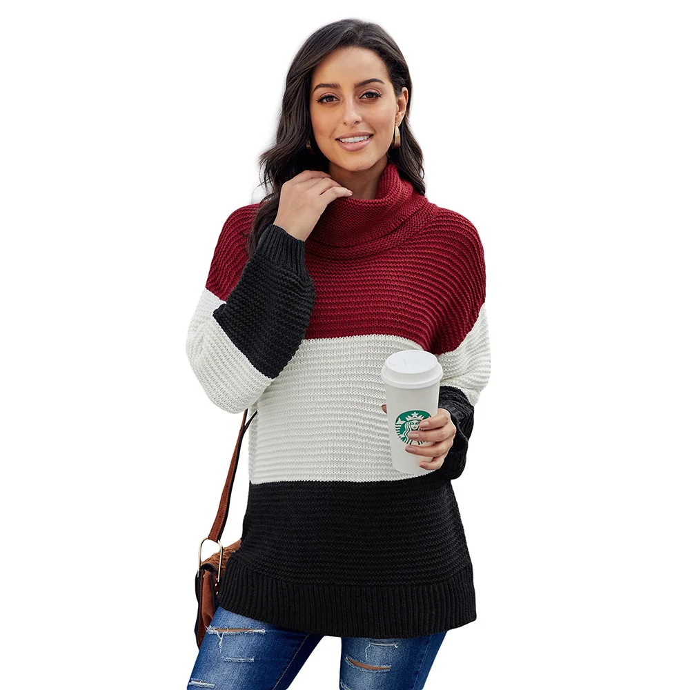

Women's Cute Turtleneck Sweaters Fashion Patchwork Casual Long Sleeve Plus Size Woman Sweaters Knits Sweater Pullover