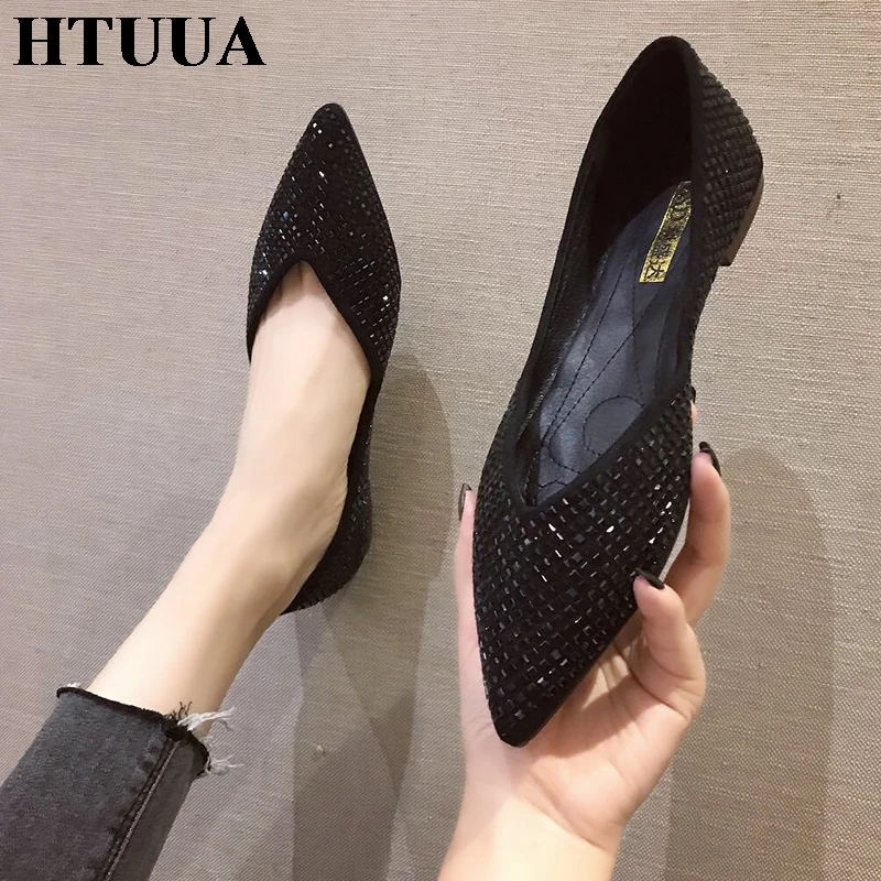 HTUUA/Коллекция года; сезон лето-осень; женская обувь; пикантные туфли на плоской подошве с острым носком; женские блестящие балетки; женские повседневные лоферы на плоской подошве; SX2907