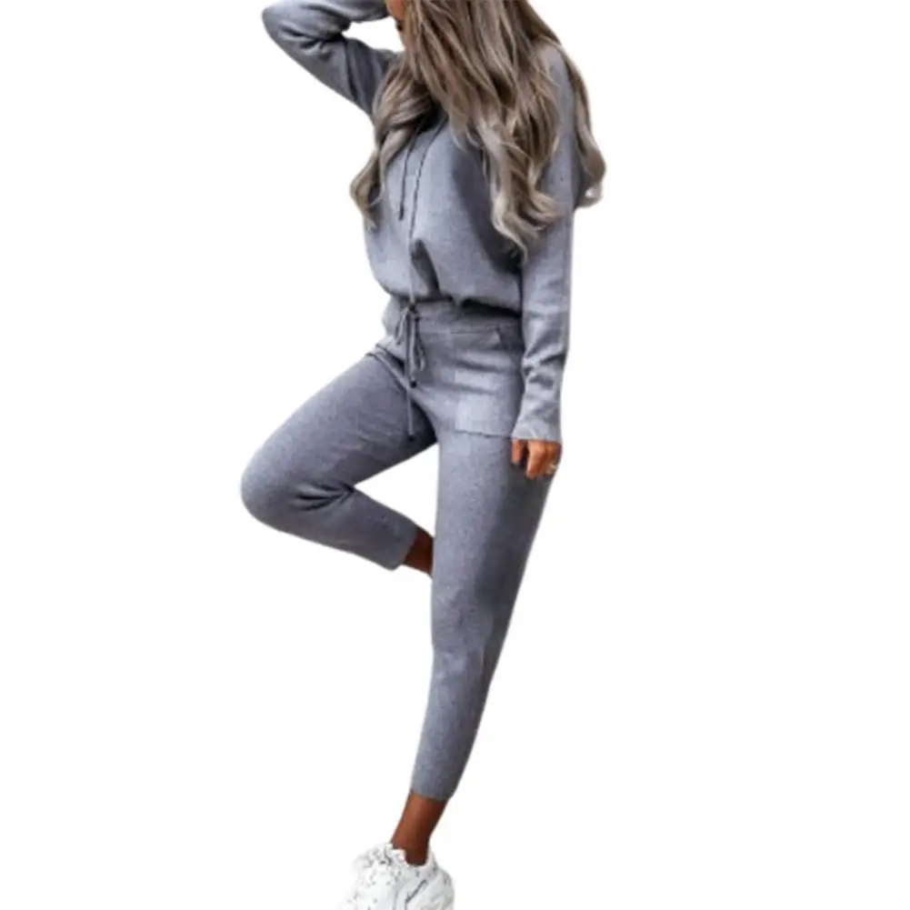 

1 Set Women Tracksuit Casual Long Sleeve Warm Solid Color Pullover Hoodie Sweatpants Sport Outfits Jogger Set for Daily Wear