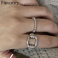 foxanry 925 stamp party rings creative simple geometric chain hollow vintage punk rock jewelry adjustable for women