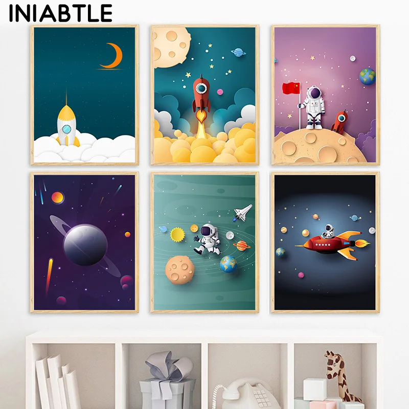 Космическое пространство звездное небо планеты астронавт Холст Плакаты печать