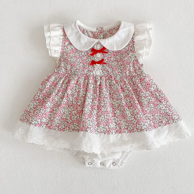 

Newborn Baby Girl Dress Bodysuits Korean Style Summer Baby Girls Flying Sleeve Clothes Infant Baby Girls Flower Jumpsuit