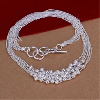 beautiful fashion elegant charm ladies chain silver necklace classic six line sand bead ball silver jewelry clavicle chain