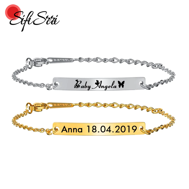 

Sifisrri Stainless Steel Custom Baby Name Bracelet Adjustable Personalized Children ID Bracelet For Boy Girl Kids Birthday Gift