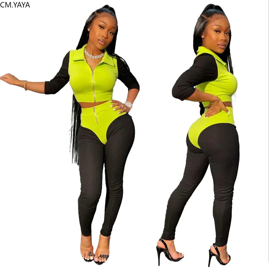 New Winter Women Full Sleeve Zipper Top Pants Velvet Suit Two Piece Set Patchwork Color Casual Fashion Fitness Outfits BL7356 |