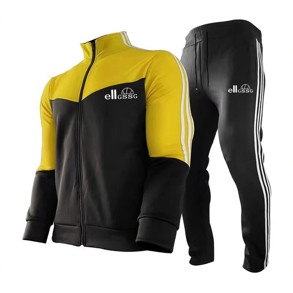 

2021 men's spring and autumn sports suit three-bar letter printed casual jacket + fitness training leggings brand men's 2pcs