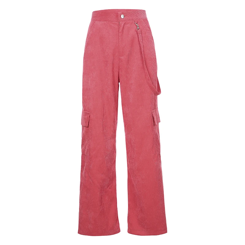 

Vintage Corduroy High-waisted Straight Pants Loose-fitting Cargo Pants Wide-legged Trousers Spring Clothing Women 2021