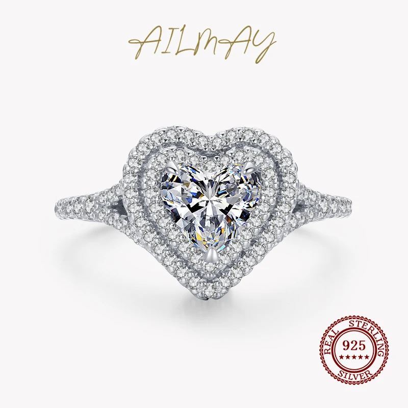 

Ailmay Fashion 925 Sterling Silver Romantic Luxury Heart Dazzling 5A CZ Rings For Women Wedding Statement Fine Silver Jewelry