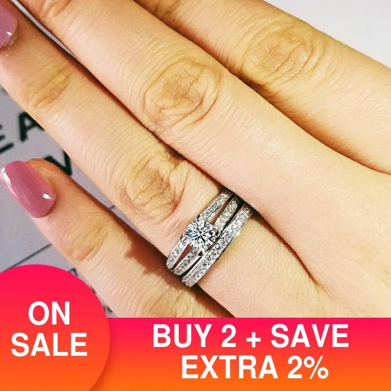 2021 Новая роскошная оригинальный 925 Серебряное обручальное кольцо комплект