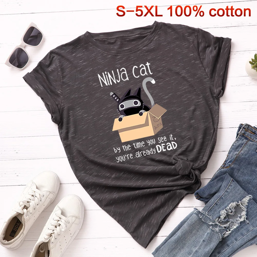 

Женская хлопковая Футболка с принтом кошек, летняя футболка с коротким рукавом, в стиле Харадзюку, Повседневная простая футболка с героями ...