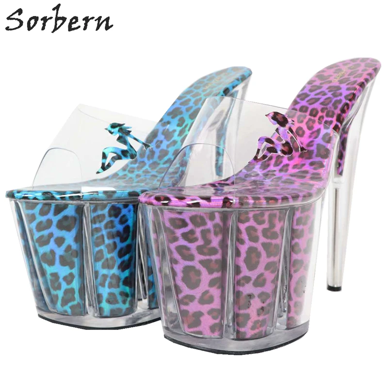 Sorbern Holographic Leopard Women Slippers Transparent Sexy Lady Slip On Summer Shoes Custom Filling Material Big Sizes Sliders | Обувь