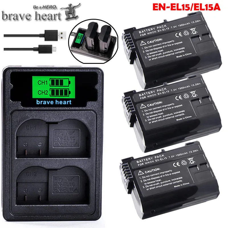 charger and 3battery Аккумулятор EN EL15 ENEL15 EN-EL15 для Nikon D500, D600, D610, D750, D7000, D7100, D7200, D800, D800E, D810, D810A и 1 v1 - Цвет: charger and 3battery