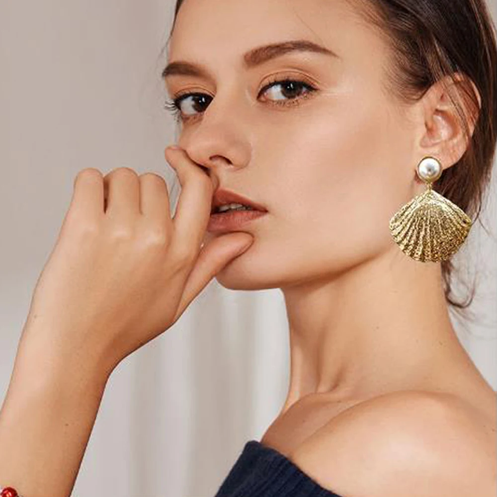 CXQNEWA ракушка жемчужные Висячие серьги Свадебные аксессуары в виде капель пляжные