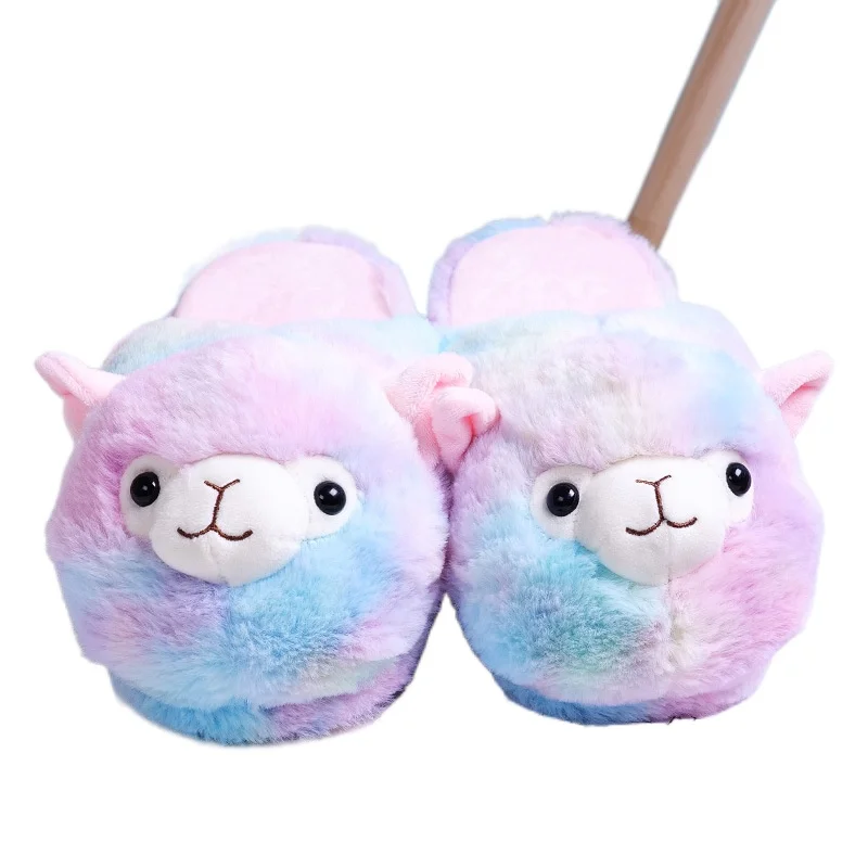Симпатичная маленькая овечка радуга альпака плюшевые хлопковые туфли необычная