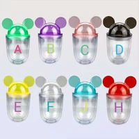 new 400ml double layer plastic cup coffee cup with lid straw milk cup creative transparent cute water cup portable gift cup