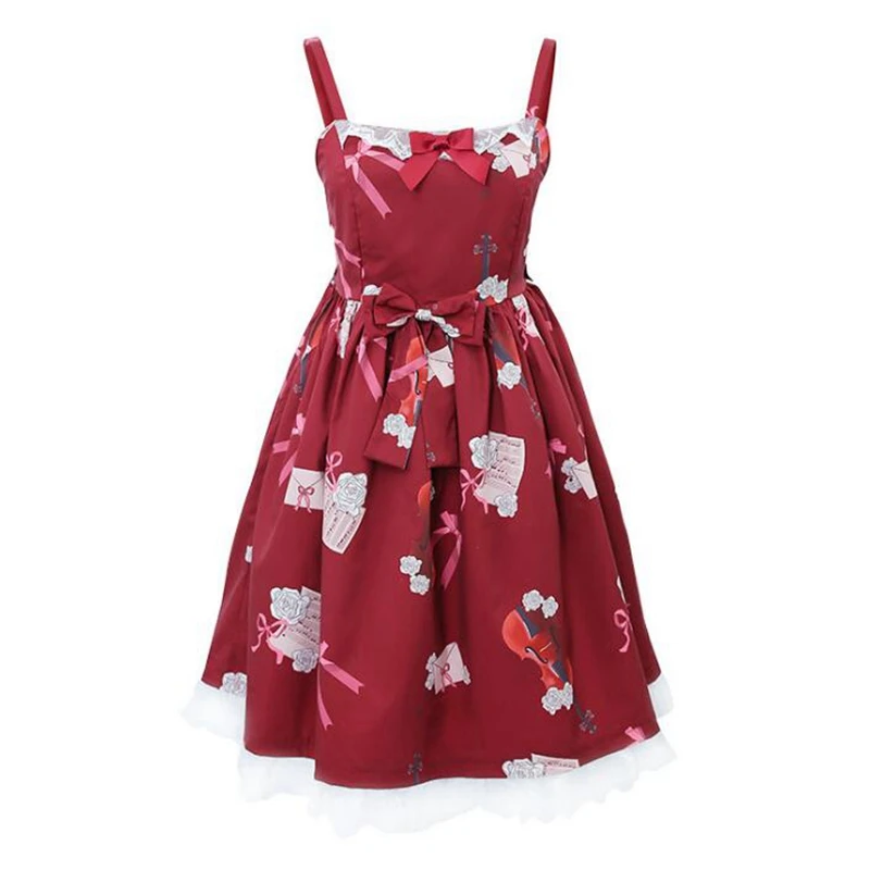 Японское женское милое платье Харадзюку JSK на подтяжках с милым принтом Лолита