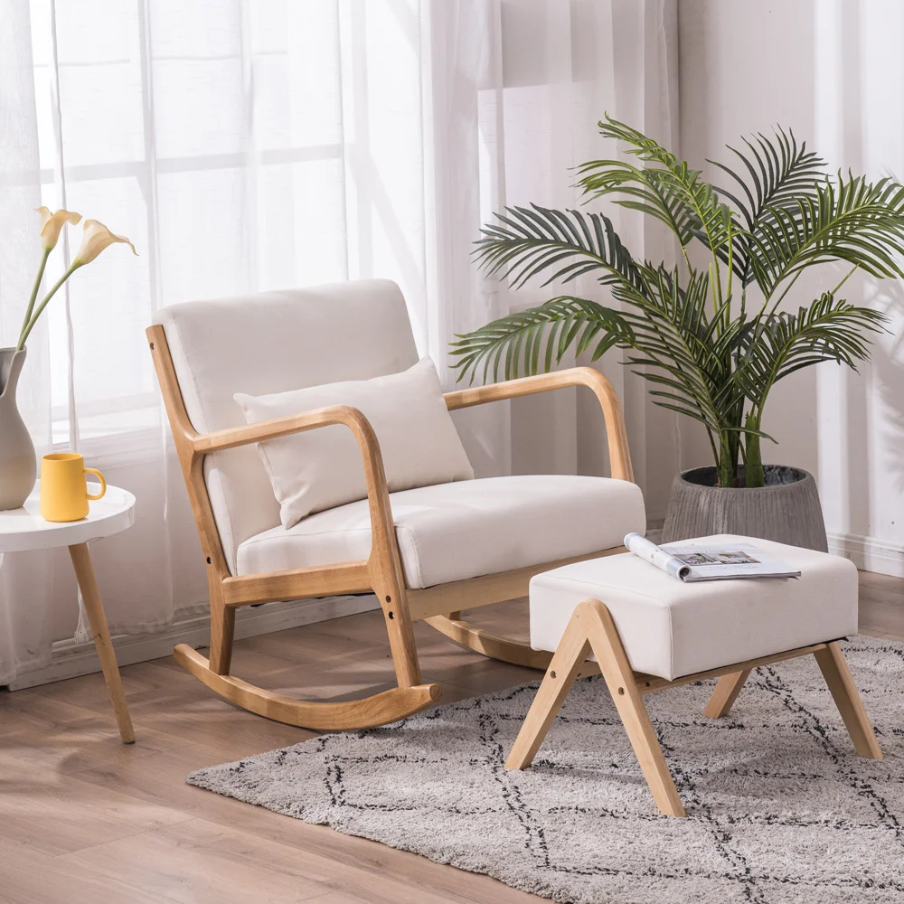 

Oak roing chair for living room and study, foots, beige, 66x68x75cm