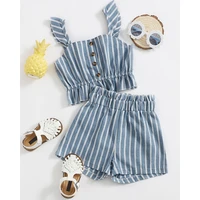kids toddler baby girl summer shorts outfits stripe ruffle halter crop shirts top shorts set beach clothes