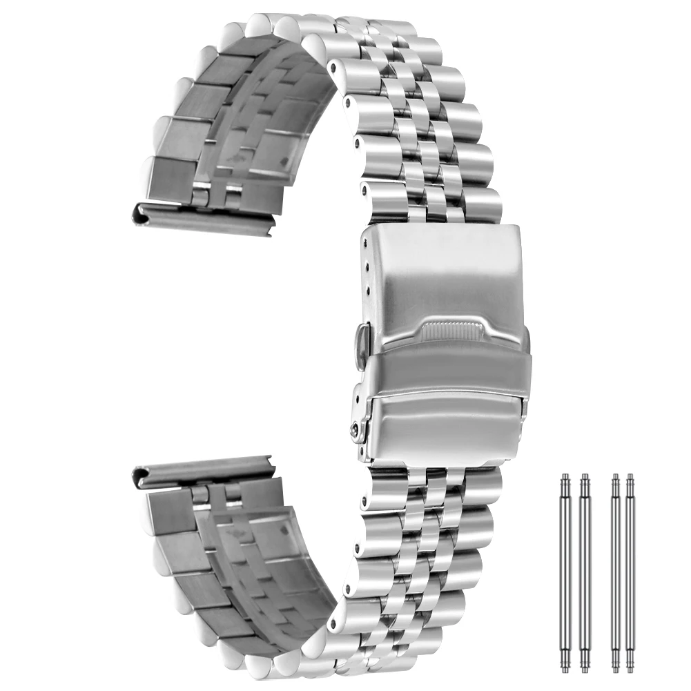 

Sliver Bracelet + 4 Spring Bars 20MM 22MM Watch Band Stainless Steel Folding Safety Buckle Wristwatch Band