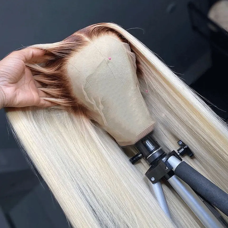 

150% Straight Lace Front Human Hair Wigs For Women Pre Plucked Brazilian Remy 4/613 Honey Blonde Ombre Transparent Lace Wigs