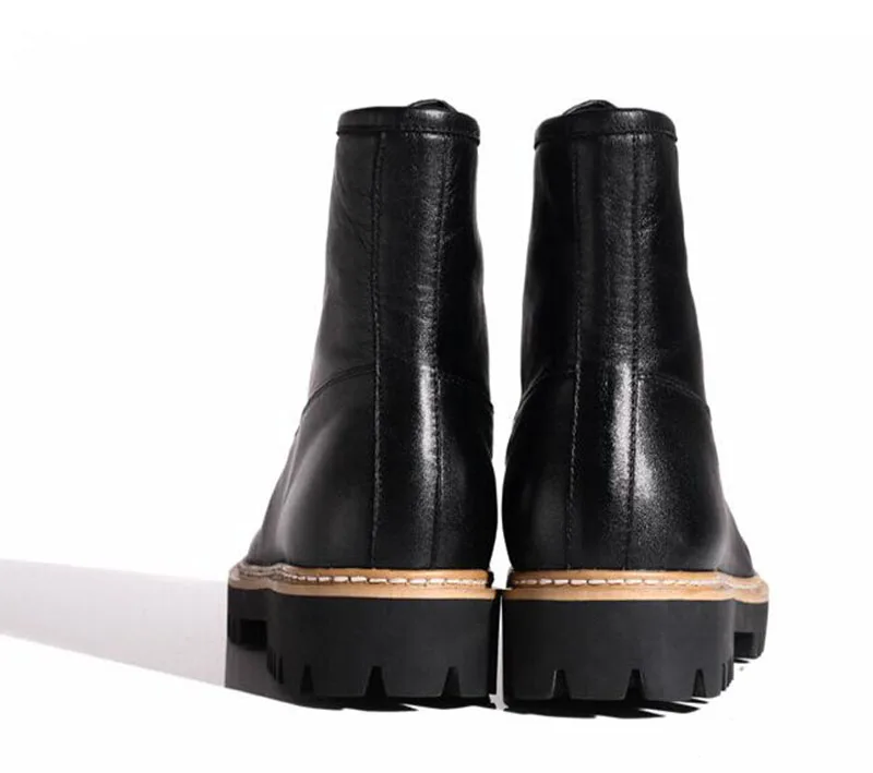 Full Grain Leather Autumn Black Ankle Mens Patent Boots Shoes Zipper Genuine Real High Quality Sole Platform Thick Soled