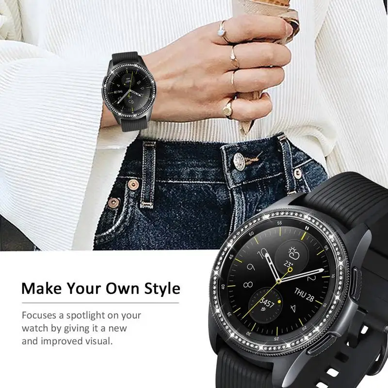 Нержавеющая сталь и бриллиантовый ободок кольцо для samsung Galaxy Watch 42 мм для женщин розовое золото клейкий чехол Защита от царапин крышка