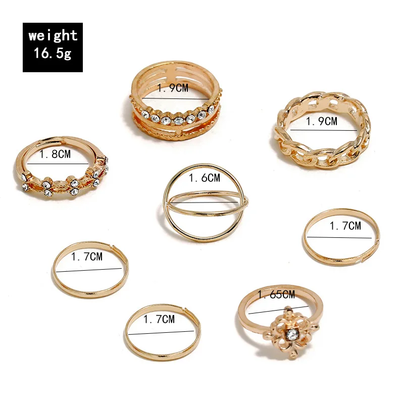 New Bohemian Vintage Gold Crescent Geometric Joint Ring Set Crystal Personality Design Party Jewelry For Women Gift | Украшения и