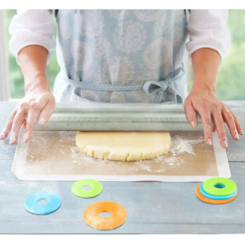 

Rolling Pin Adjustable Stainless Steel Rolling Pins Dough Roller With 4 Removable Adjustable Thickness Rings And Pastry Mat For