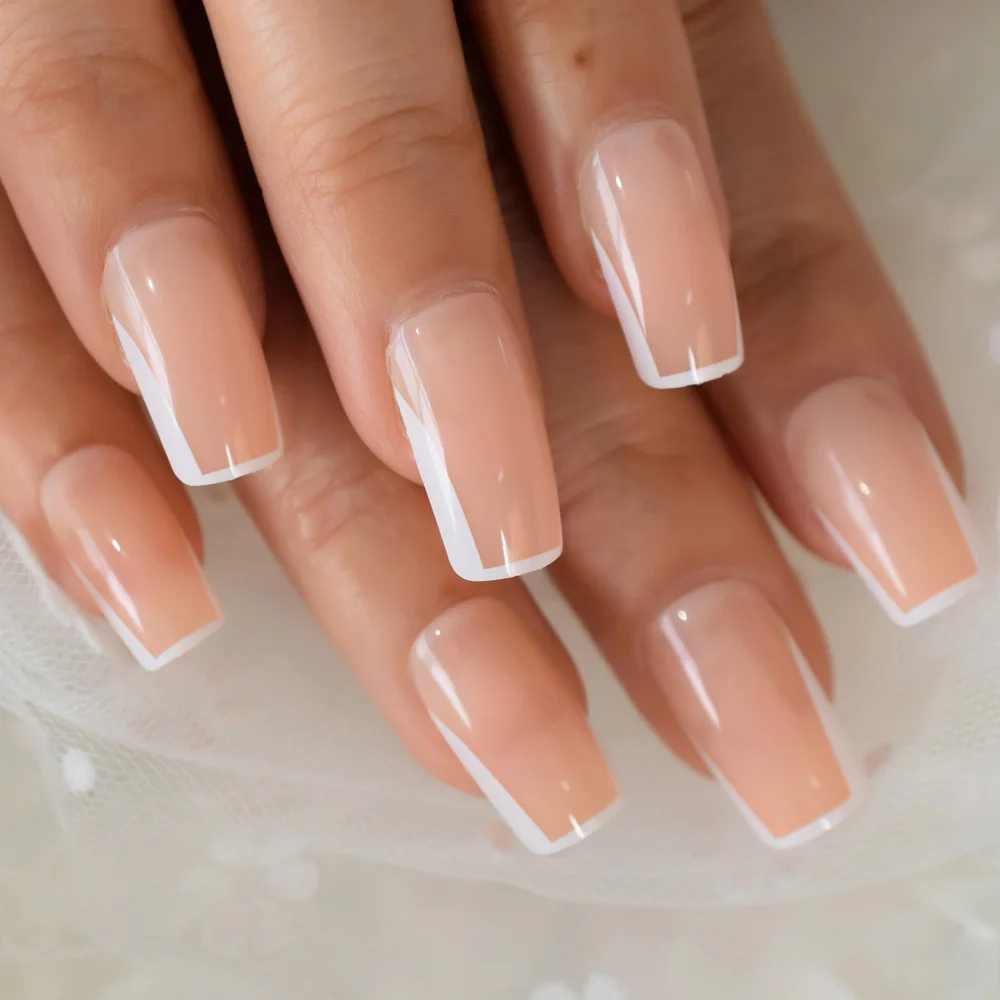 

Nude Fake Nails Medium Square False Nail French Press On Nails U Pattern Supplies For Professionals Manicure Shop 24pcs Set