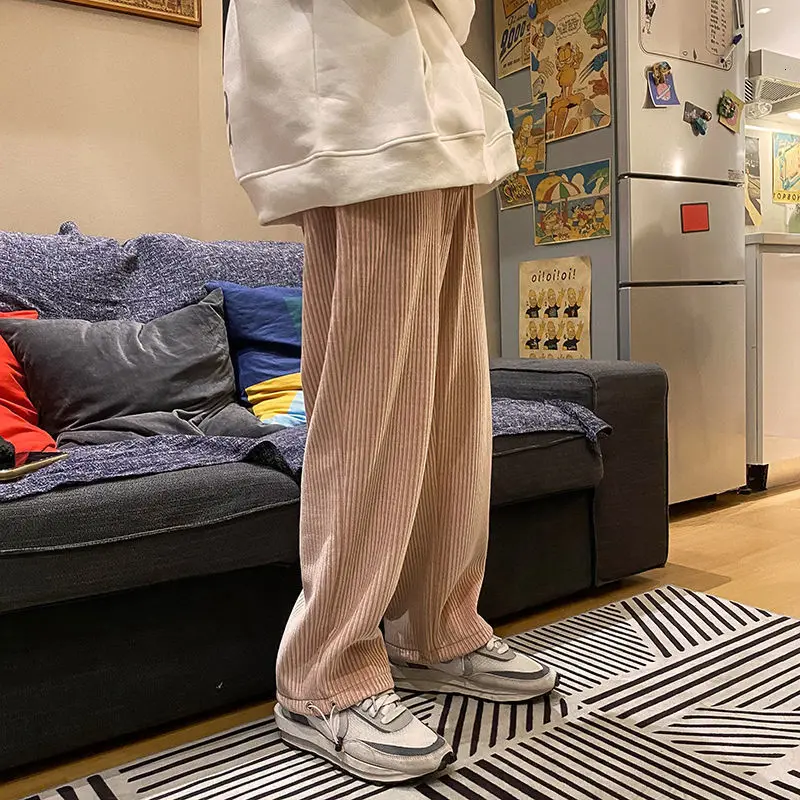 

Man Casual Tie Leg Straight Pants Woman Corduroy Solid Color Oversize Trousers Man Warm Korean Streetwear Pants