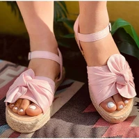 2021 new women vintage sandals summer casual shoes hemp flats platform ladies bowknot buckle strap fashion