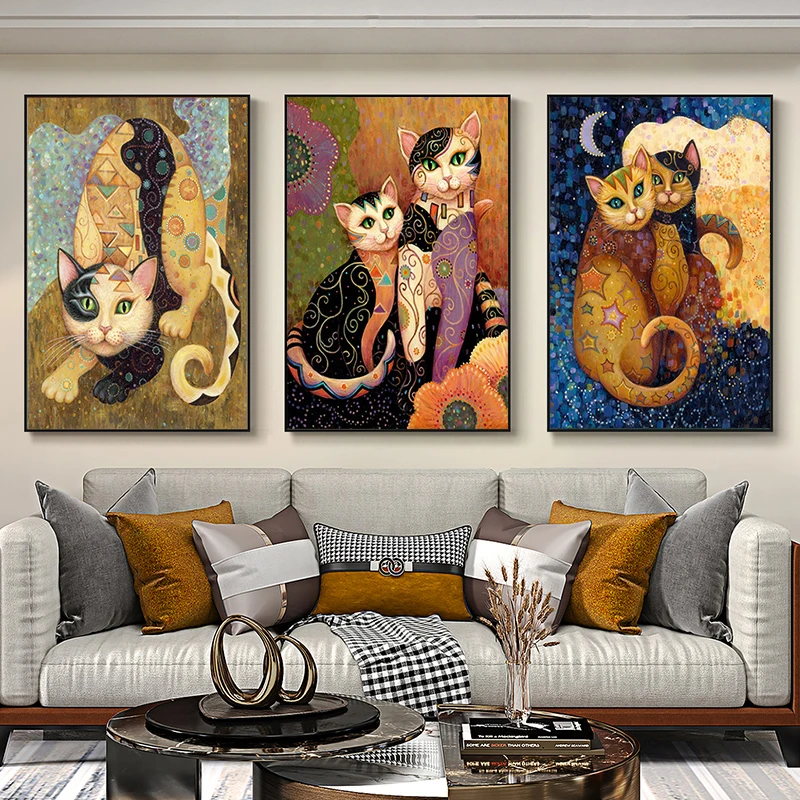 

HD Print And Posters Canvas Painting Klimt Abstract Animal Cat Modern Home Decor Wall Art Picture For Living Room No Frame