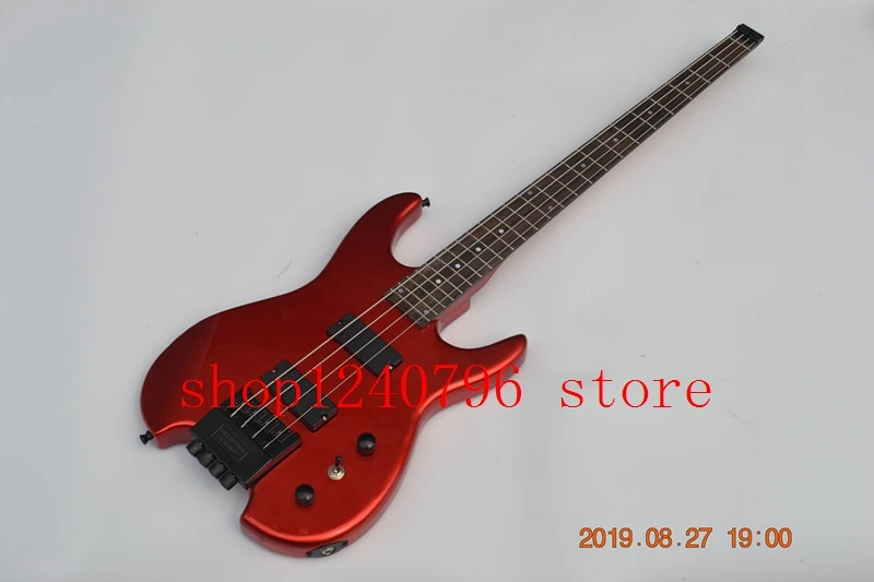 metal red 4 string headless electric bass guitar scale length 864mm