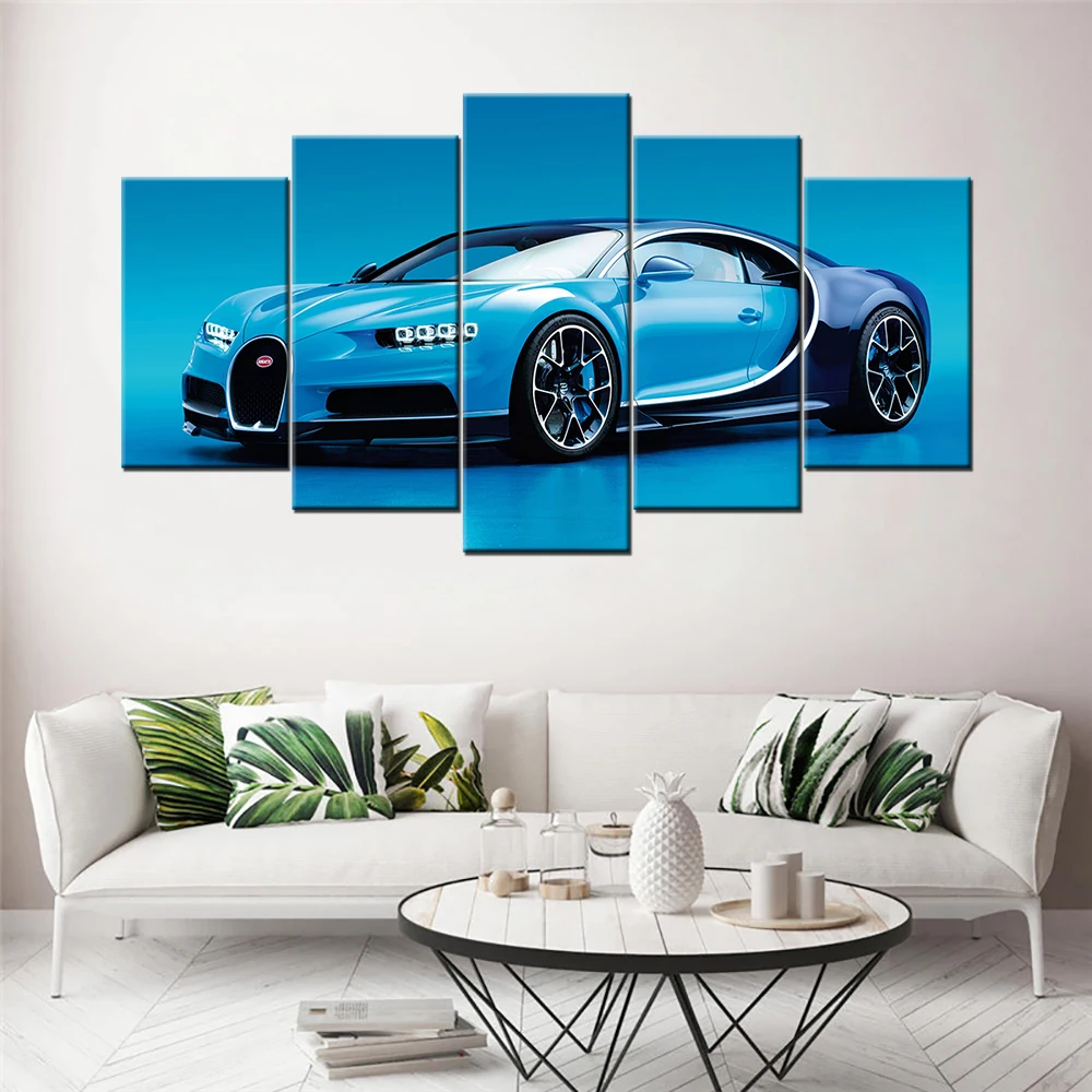 

5 Pieces Canvas Wall Art Bugatti Chiron Supercar Paintings HD Printed Posters Modular Pictures For Living Room Decor