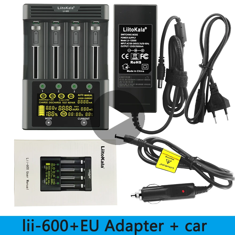 

LiitoKala Lii-500S Lii-600 Lii-500 AA AAA Car Rechargeable Battery Charger For 18650 26650 16340 14500 Li-ion Lithium Litokala
