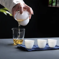 white elegant ceramic teapot kettle gaiwan chinese designer teacups infuser teaware portable travel tea set with travel bag gift