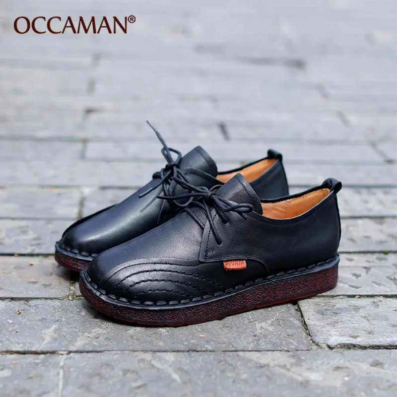 OCCAMAN/Винтажные кожаные туфли на плоской подошве в британском стиле сезон