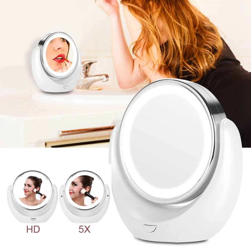 

LED HD Makeup Light Mirror 360 Degree Rotatable Double-Sided Makeup Vanity Mirror 5x Magnification Cosmetic Mirror Makeup Tool