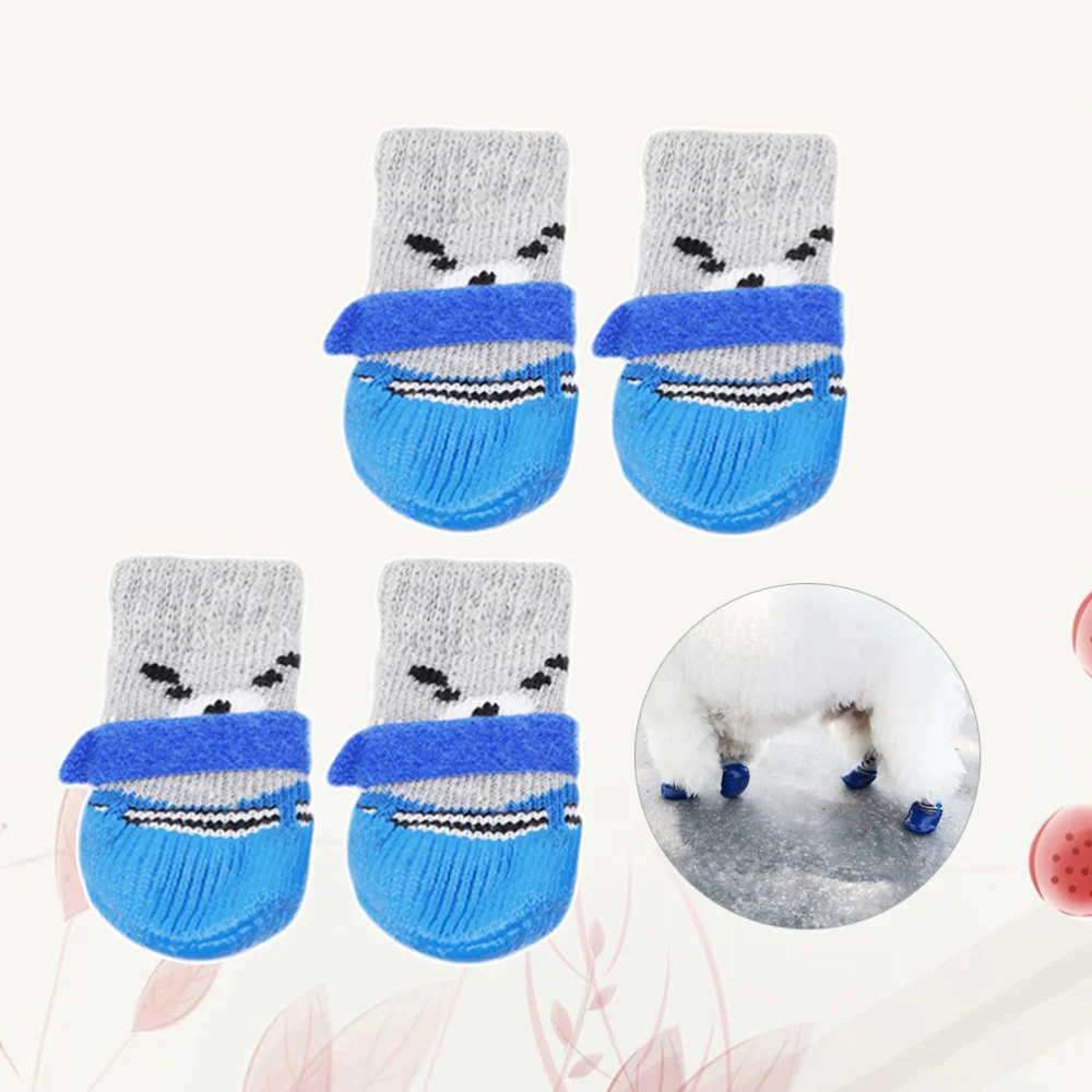 

4pcs Pet Dog Puppy Cat Non-Slip Cotton Socks with Cartoon Prints Size (Blue)