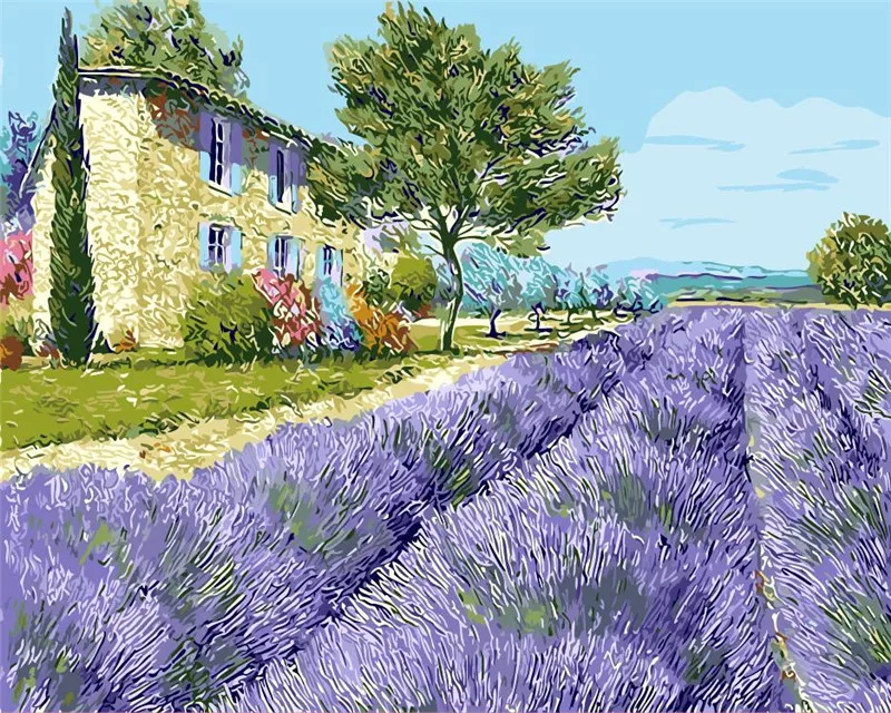 

Landscape lavender flower ocean of bloom Home Decor Painting pictures By Numbers Handwork Draw On Canvas Living Room Wall Art