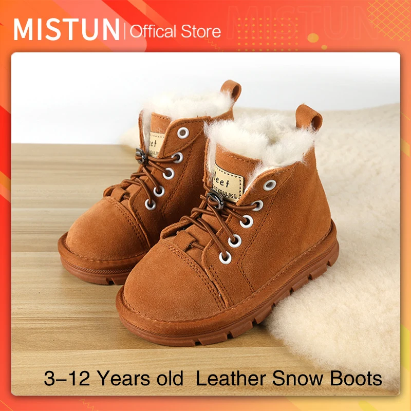 Enlarge 2021 winter leather children's snow boots 3-12 years old non-slip children's shoes boys girls Martin boots velvet cotton shoes