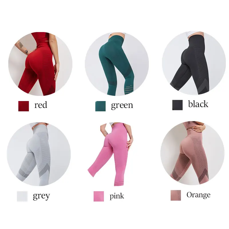 Elastic Seamless Gym Legging Women Hollow Breathable Fitness Yoga Pants Solid Patchwork High Waist Sports Running Tights
