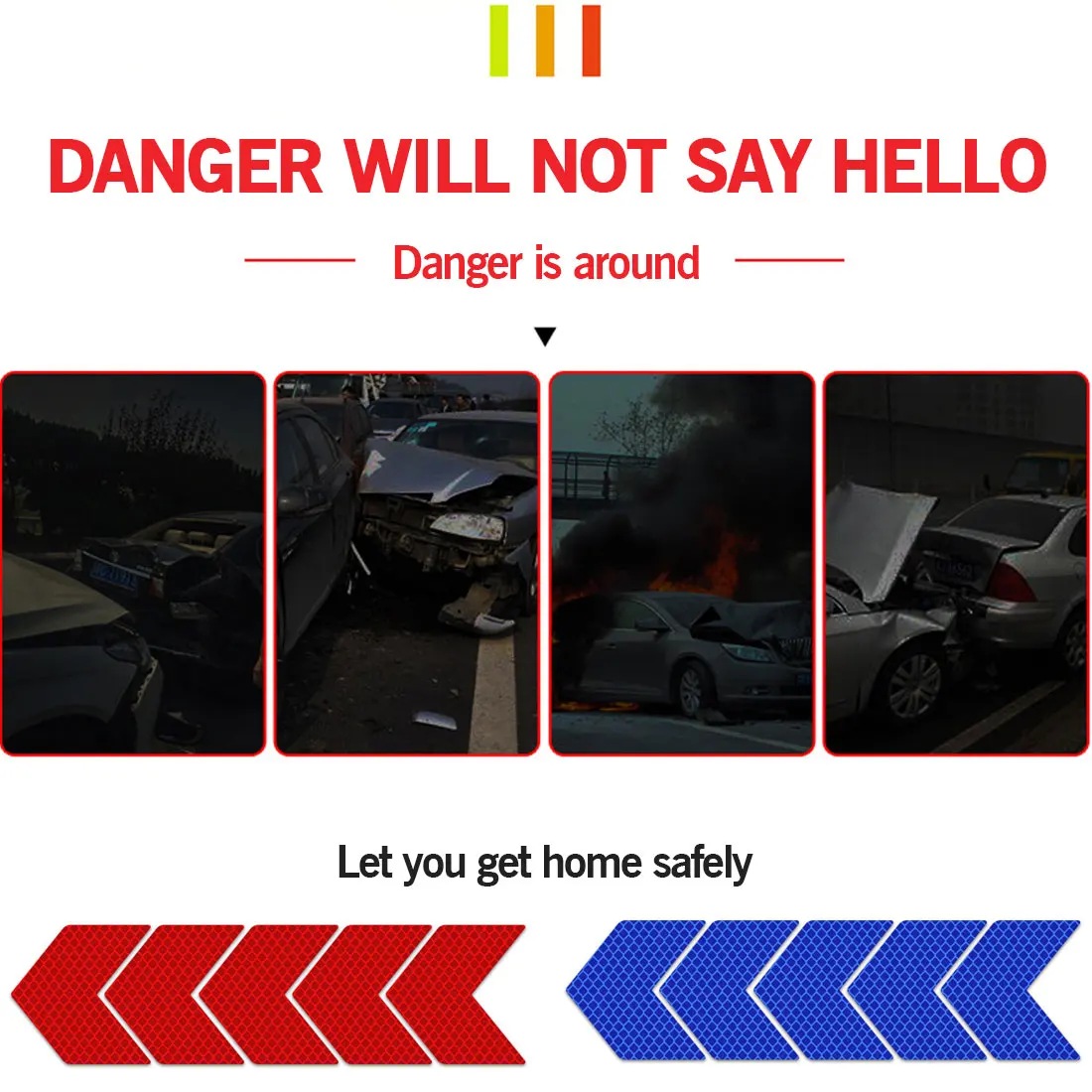 

10 Pcs Car Reflective Arrow Sign Tape for Traffic Safety Mark Warning Safety Sticker For Car Bumper Trunk Reflector Hazard Tape