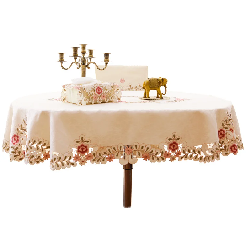 Скатерть большого размера с вышивкой ручной работы овальная Высококачественная