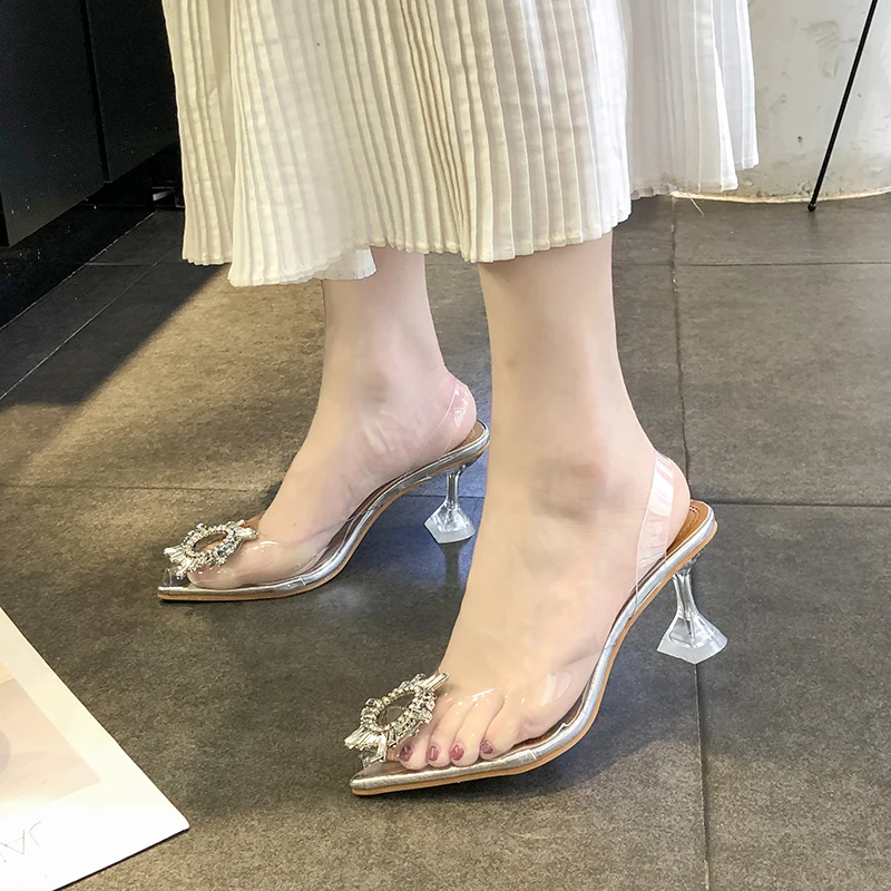 Lucyever/Новинка 2020 года Прозрачные женские босоножки на прозрачном каблуке Летняя