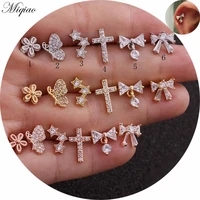 miqiao 2pcs fashionable stainless steel cross bowknot pendant ear bone nail exquisite piercing jewelry