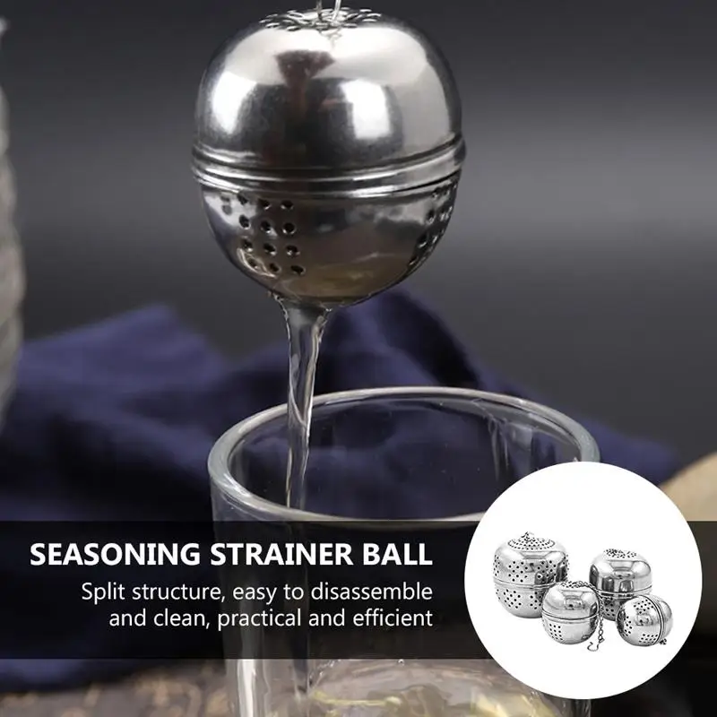 

4pcs Stainless Steel Mesh Ball Tea Infuser Sphere Locking Loose Tea Leaf Seasoning Spice Strainer With Rope Chain Kitchen Tools