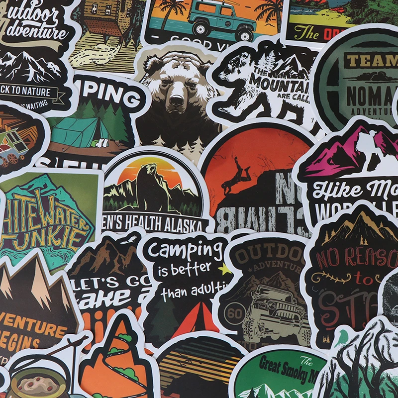 

50 PCS Camping Landscape Stickers Outdoor Adventure Climbing Travel Waterproof Sticker to DIY Suitcase Laptop Helmet