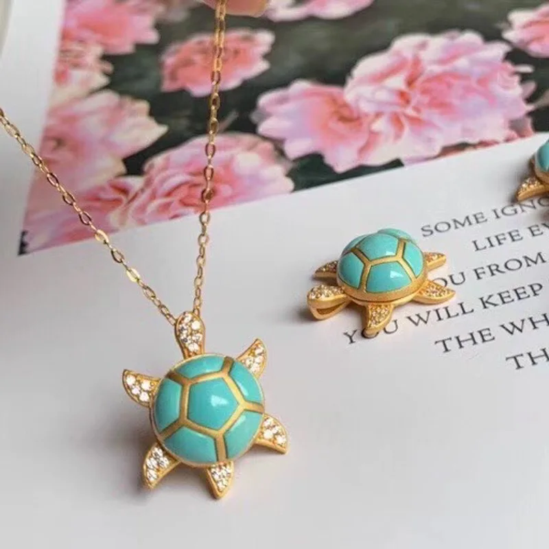 Женский кулон с бирюзой CSJ прекрасное ювелирное ожерелье из стерлингового серебра 925 пробы черепахой