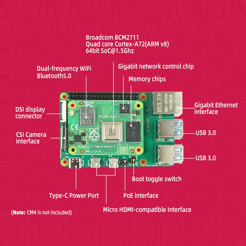 Плата ввода-вывода Raspberry Pi CM4 для компьютера модуль 4 PI 4B адаптер с портами USB 3 0 PoE CSI